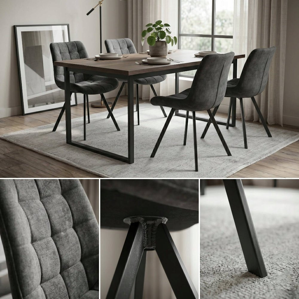 Scaun tapitat, catifea neagra matlasata, stil loft/modern glamour, picioare metalice negre mate - Reelken