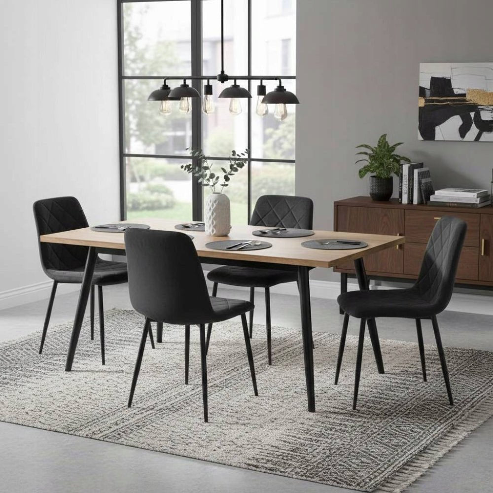 Scaun tapitat, catifea velvet negru, picioare metalice negre, stil loft, pentru living și bucatarie, 87 cm - Reelken