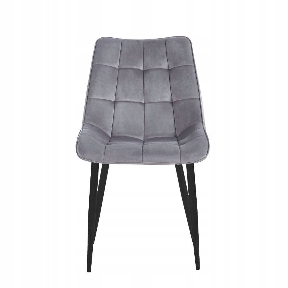 Scaun tapitat pentru dining, catifea gri, cusaturi matlasate, picioare metalice negre, 89 cm - Reelken