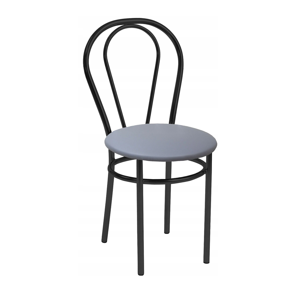 Scaun de bucatarie Tulipan, tapiterie din piele ecologica gri, cadru metalic negru cromat, 87 cm