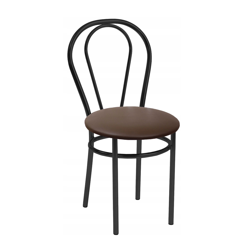 Scaun de bucatarie Tulipan, tapiterie din piele ecologica maro inchis, cadru metalic negru cromat, 87 cm