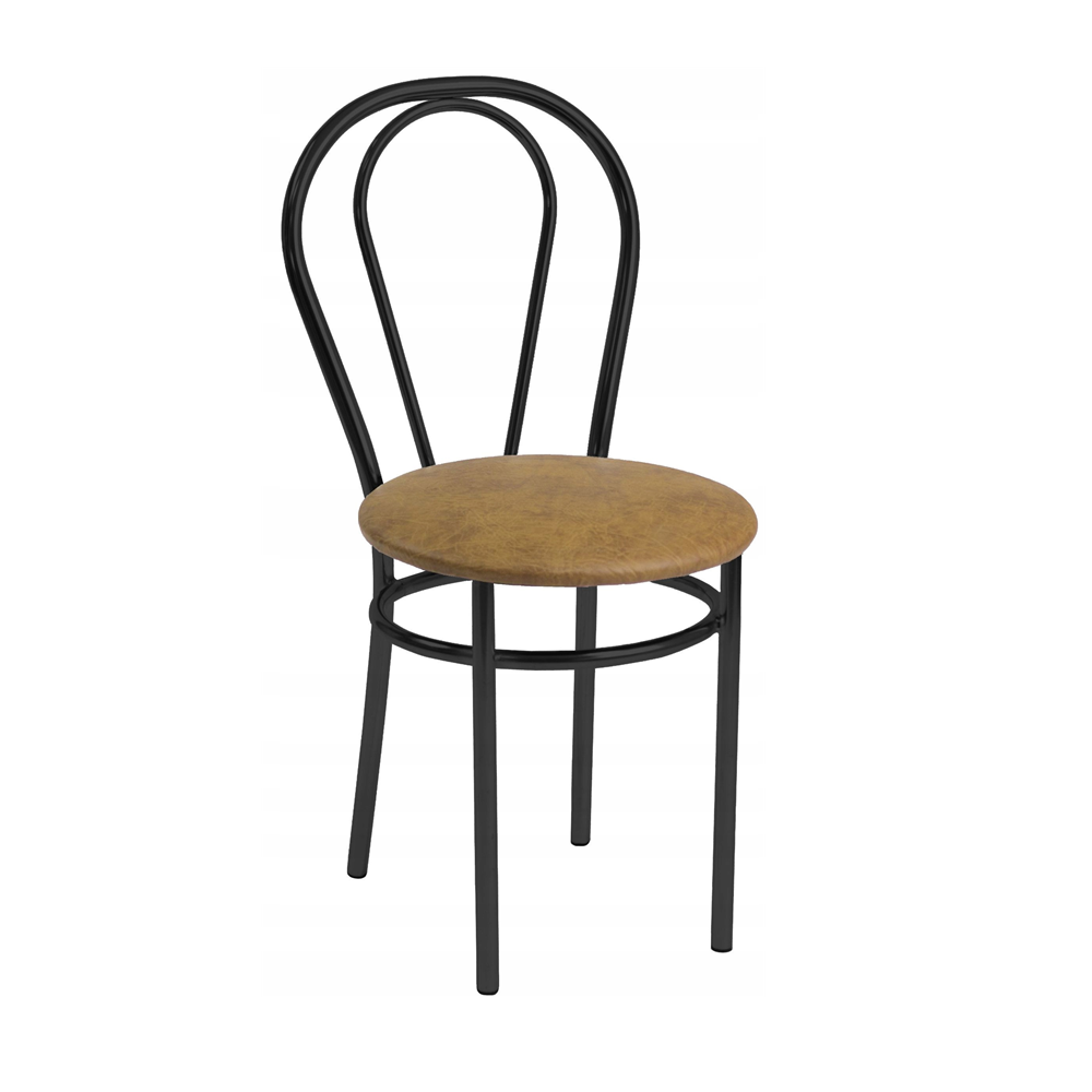 Scaun de bucatarie Tulipan, tapiterie din piele ecologica culoare nuc, cadru metalic negru cromat, 87 cm