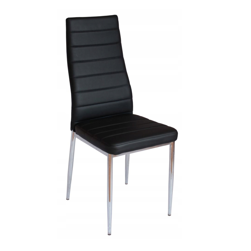 Scaun de dining modern, tapiterie piele ecologica neagra, picioare metal cromat, 97 cm