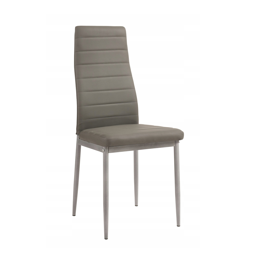 Scaun tapitat, piele ecologica gri, picioare metalice gri, pentru bucatarie si living, 97 cm