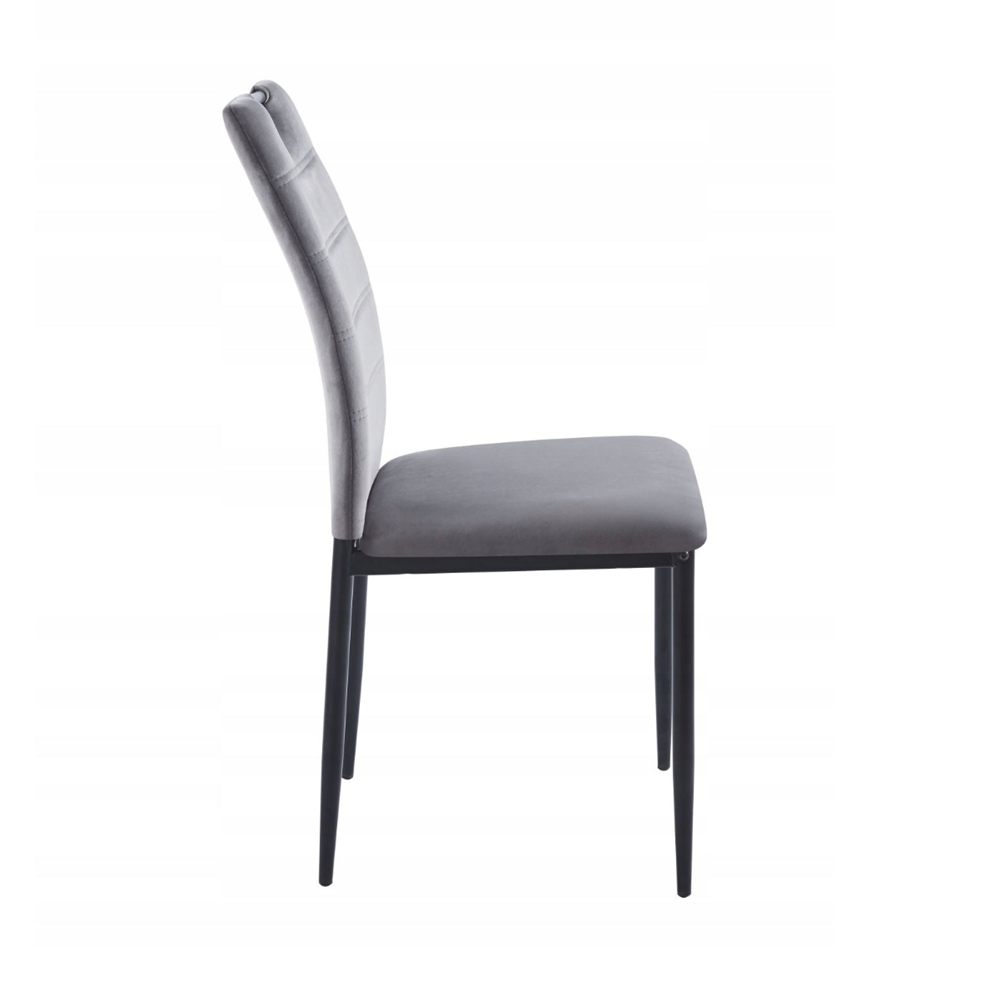 Scaun tapitat din catifea velvet gri, picioare metalice negre, cu maner pe spatar, pentru living/birou, 92 cm