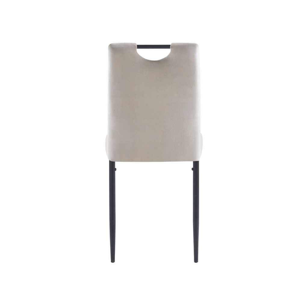 Scaun tapitat din catifea bej deschis, cu maner pe spatar, picioare metalice negre, pentru living/birou, 92 cm