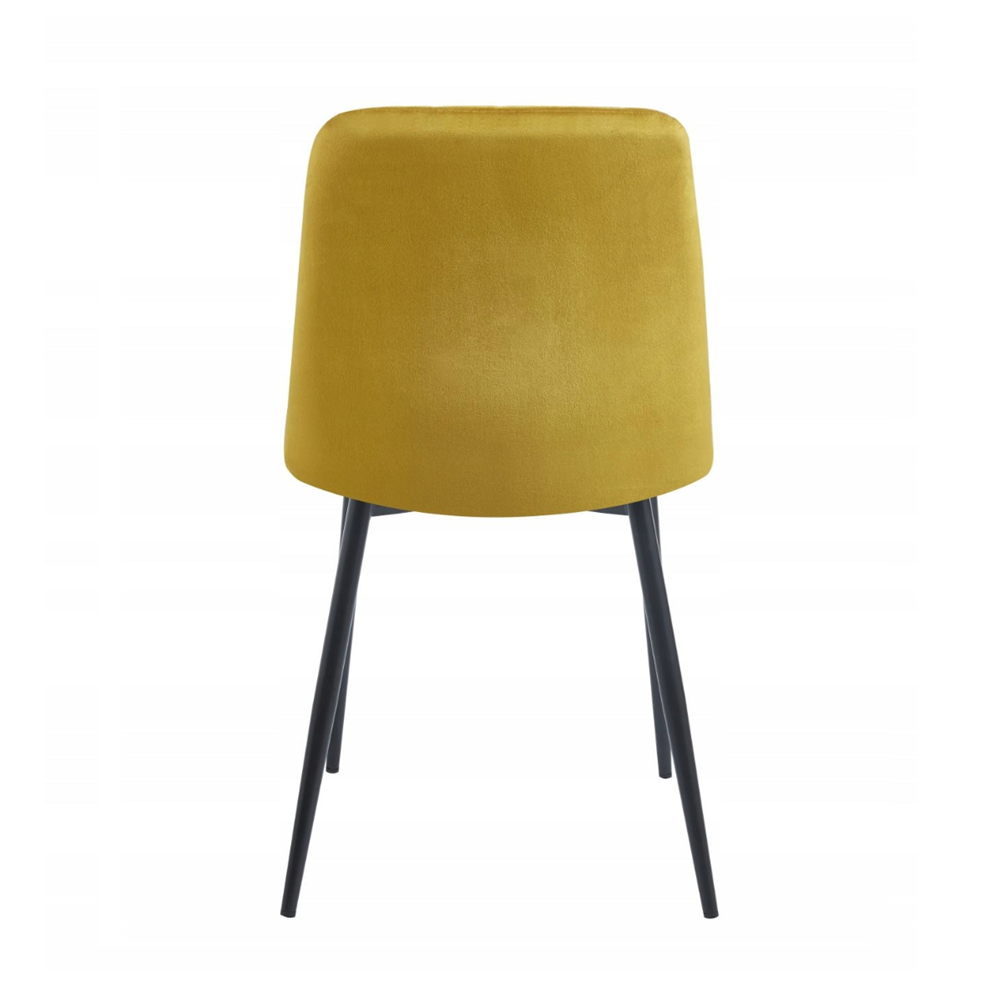 Scaun de dining, tapitat cu catifea velvet culoare curry, picioare metalice negre, stil modern glamour, 87 cm