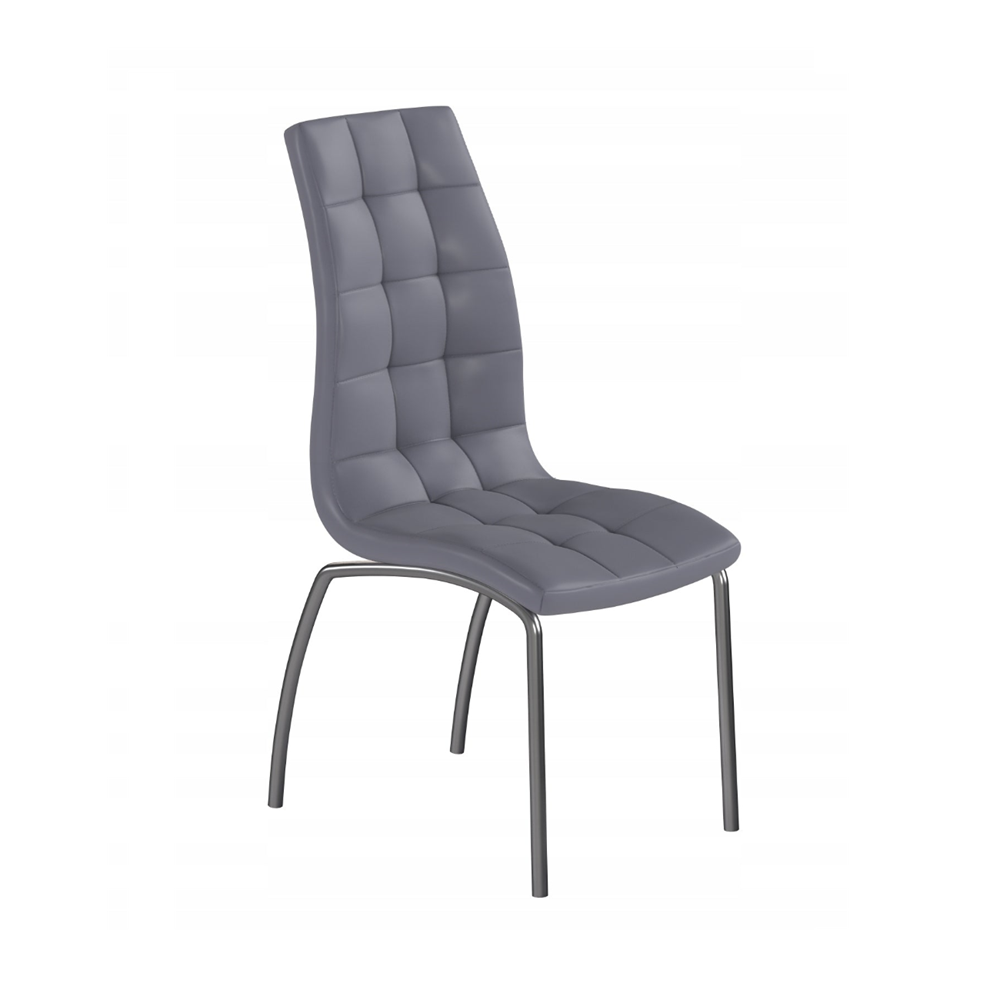 Scaun dining, piele ecologica gri, cadru metalic, 46x46x102 cm