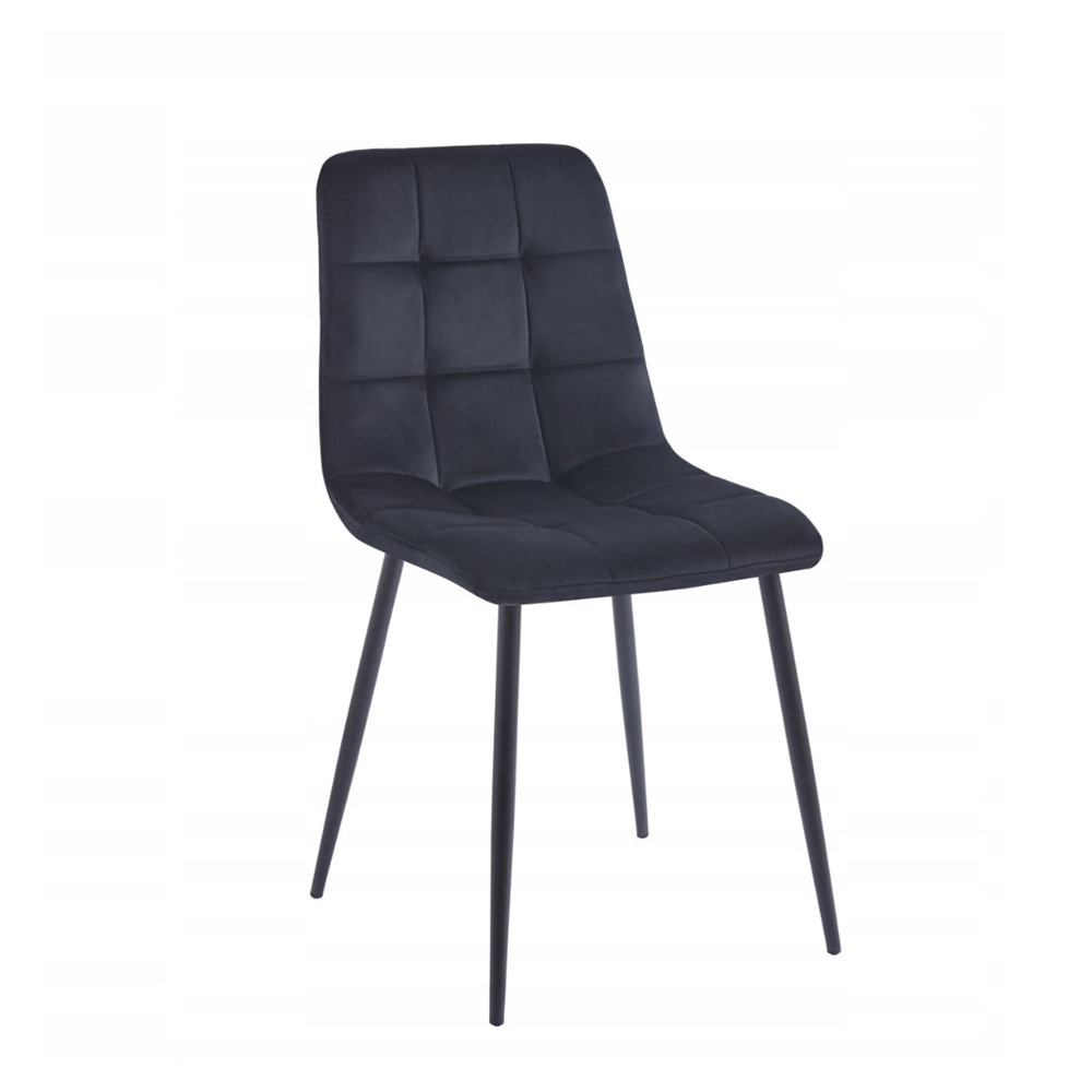 Scaun tapitat din catifea negru, spatar matlasat, picioare metalice negre, pentru dining/birou, 87 cm