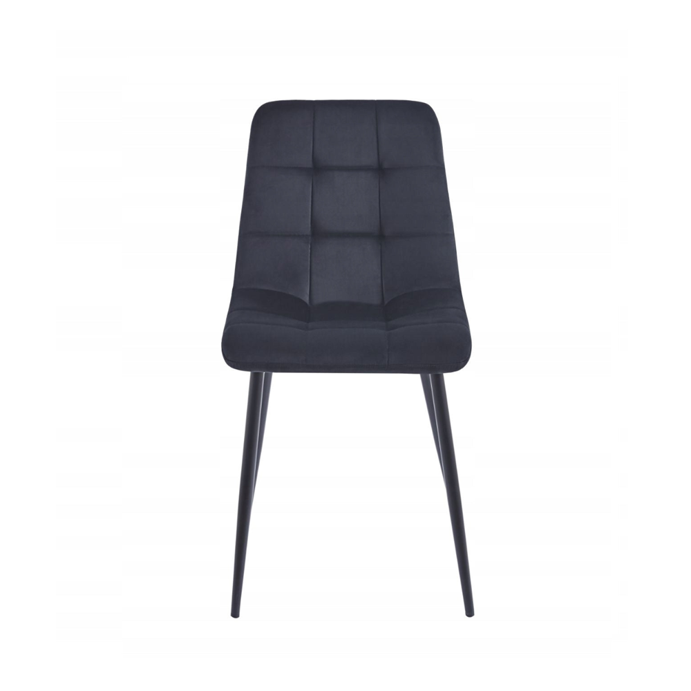 Scaun tapitat din catifea negru, spatar matlasat, picioare metalice negre, pentru dining/birou, 87 cm