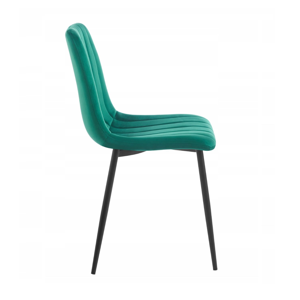 Scaun de dining, tapitat cu catifea velvet culoare verde, picioare metalice negre, stil modern glamour, 87 cm