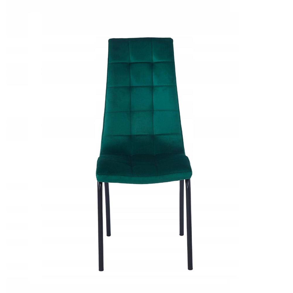 Scaun dining/sufragerie, tapiterie catifea verde, spatar matlasat, picioare metalice negre, 102 cm