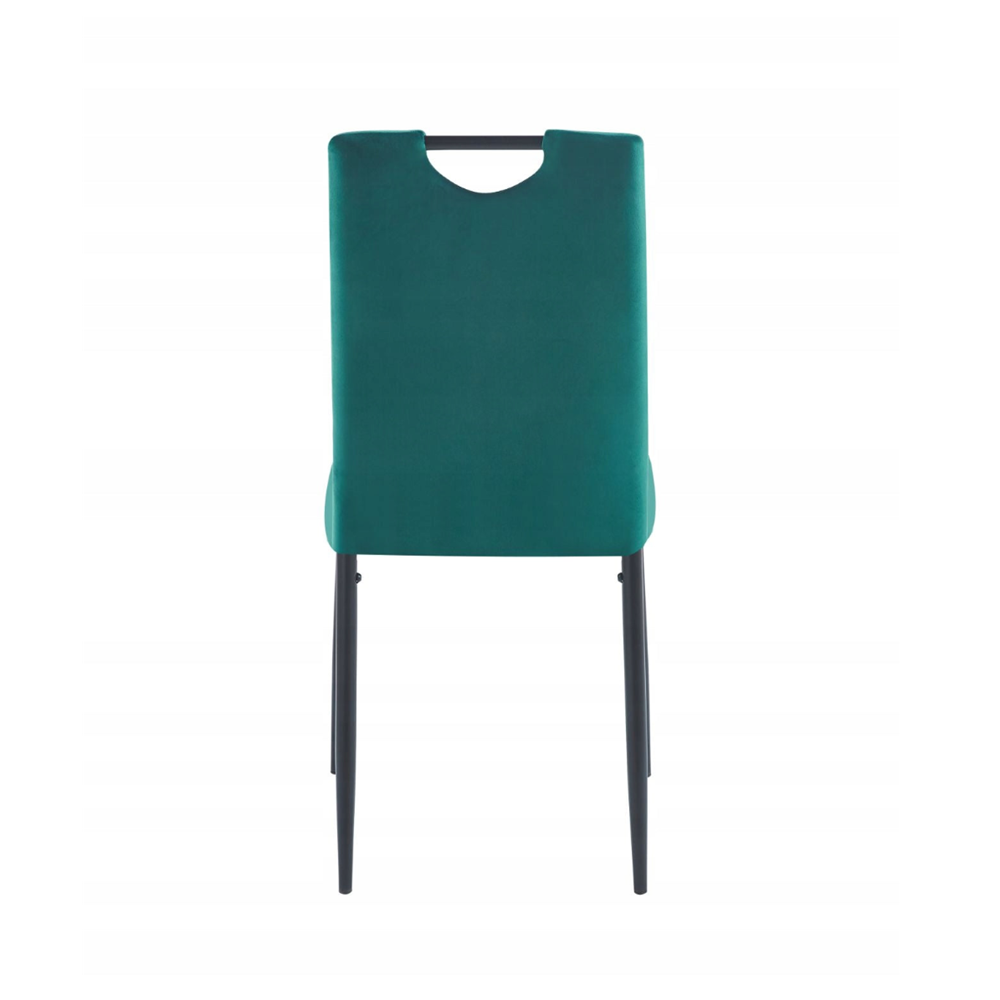 Scaun tapitat, catifea verde, picioare metalice negre, stil loft, cu maner pe spatar, pentru bucatarie/sufragerie/birou, 92 cm