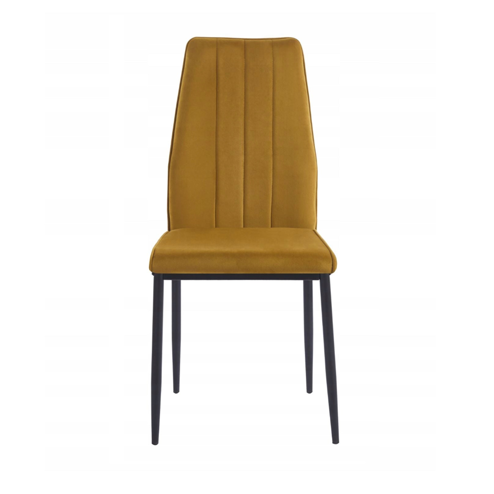Scaun tapitat din catifea galben/curry, picioare metalice negre, stil Glamour, pentru living/birou, 92 cm