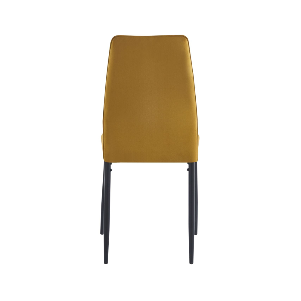 Scaun tapitat din catifea galben/curry, picioare metalice negre, stil Glamour, pentru living/birou, 92 cm