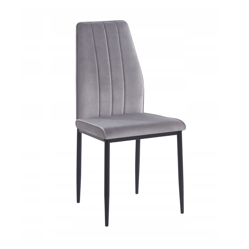 Scaun tapitat din catifea gri, picioare metalice negre, stil Glamour, pentru living/birou, 92 cm