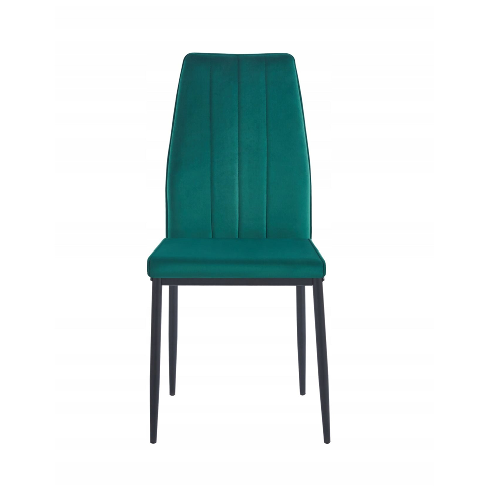 Scaun tapitat din catifea verde, picioare metalice negre, stil Glamour, pentru living/birou, 92 cm