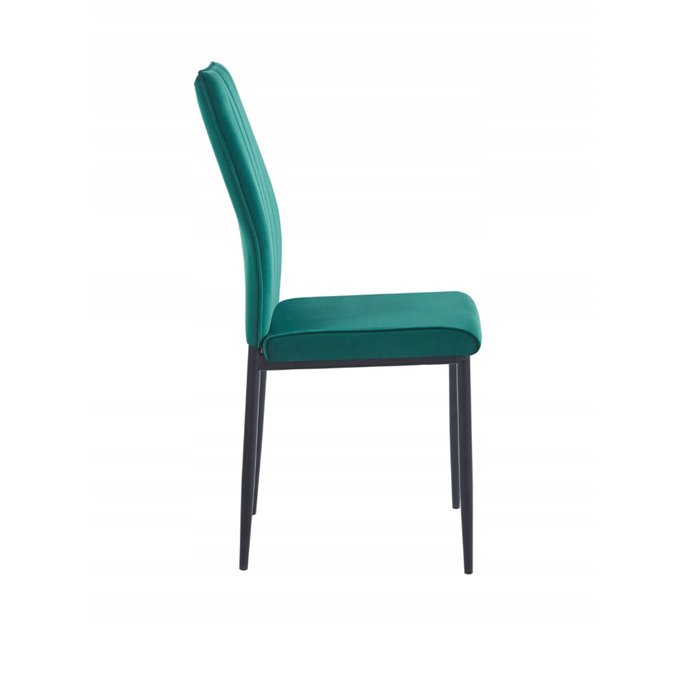 Scaun tapitat din catifea verde, picioare metalice negre, stil Glamour, pentru living/birou, 92 cm