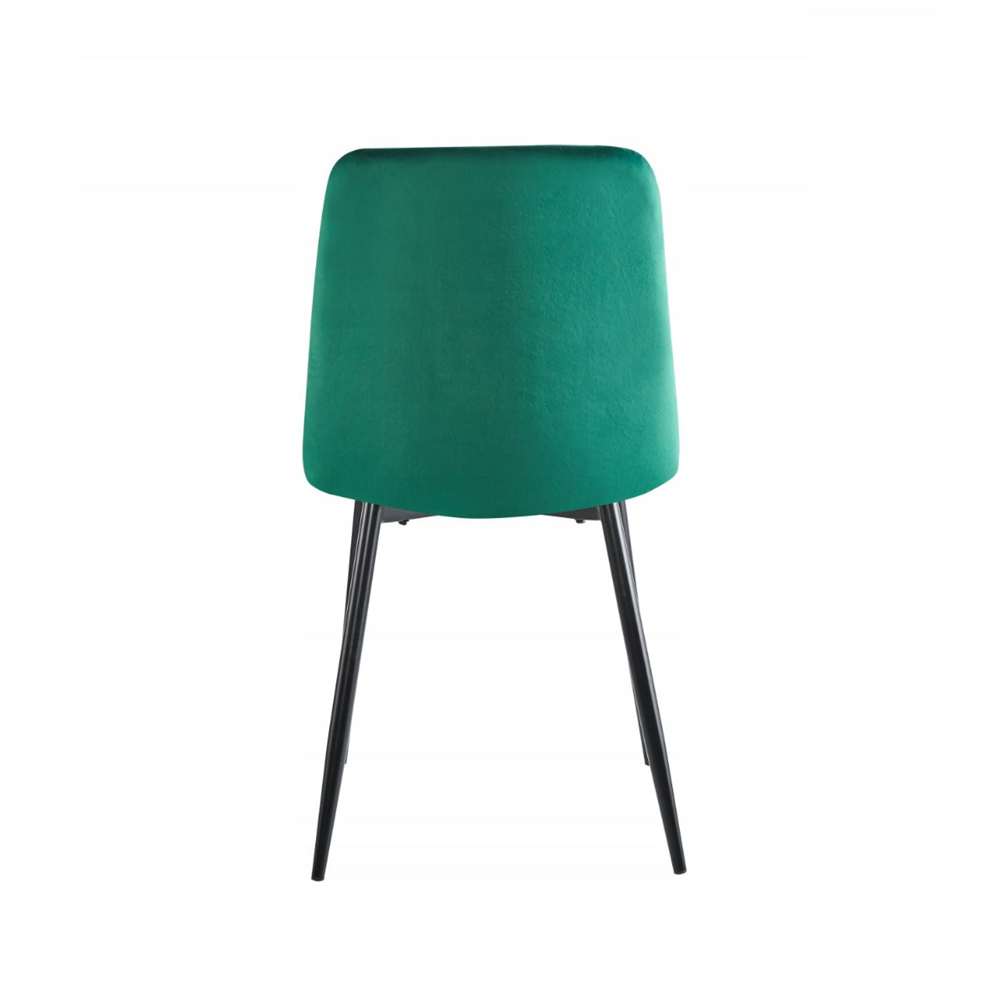 Scaun tapitat din catifea verde, spatar matlasat, picioare metalice negre, pentru dining/birou, 87 cm
