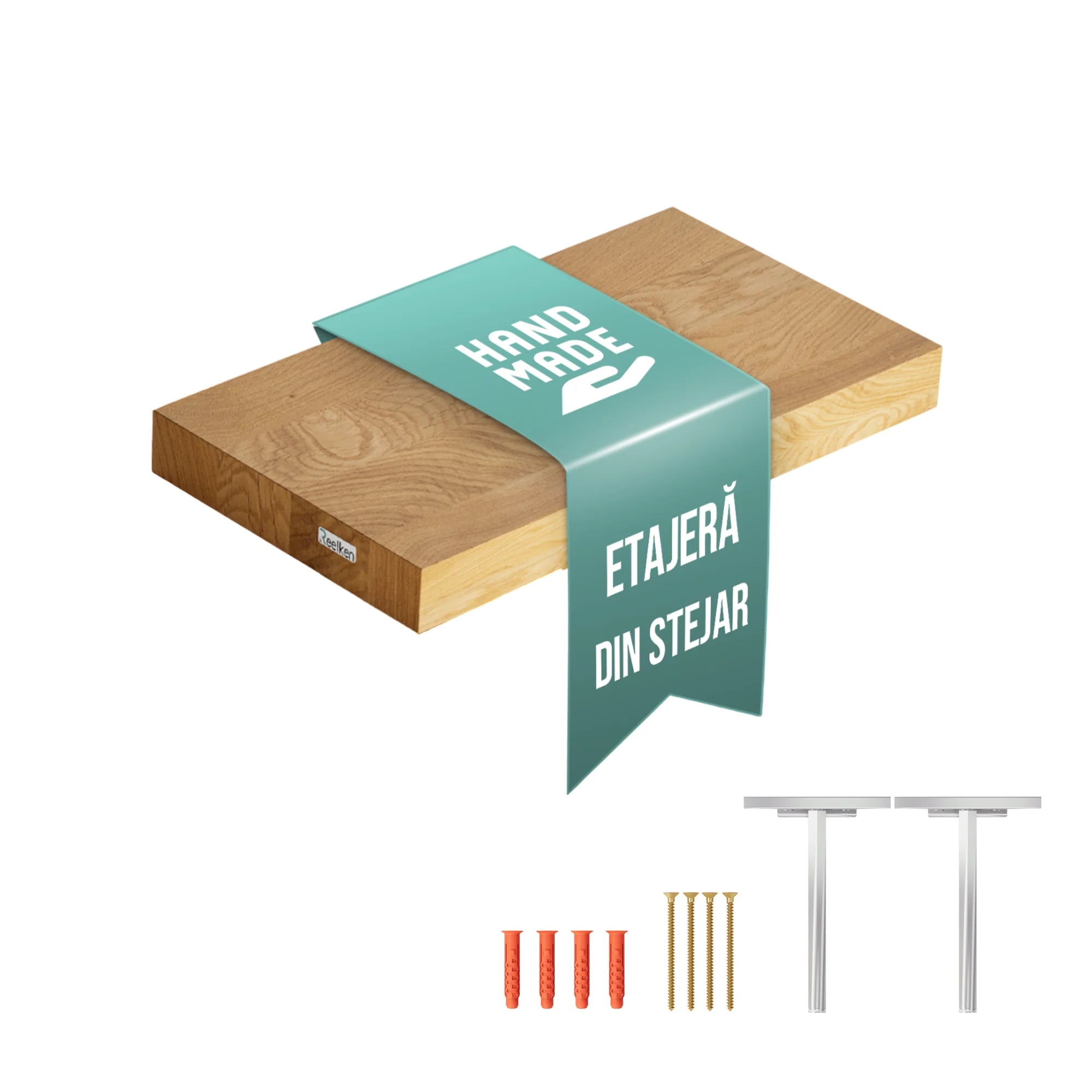 Regal aus massivem Eichenholz – gerade Kanten 40 x 22 x 4 cm