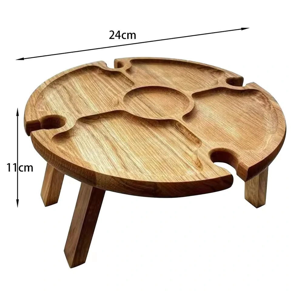 Vassoio da picnic pieghevole in legno con supporto per bicchieri - Φ 30 cm