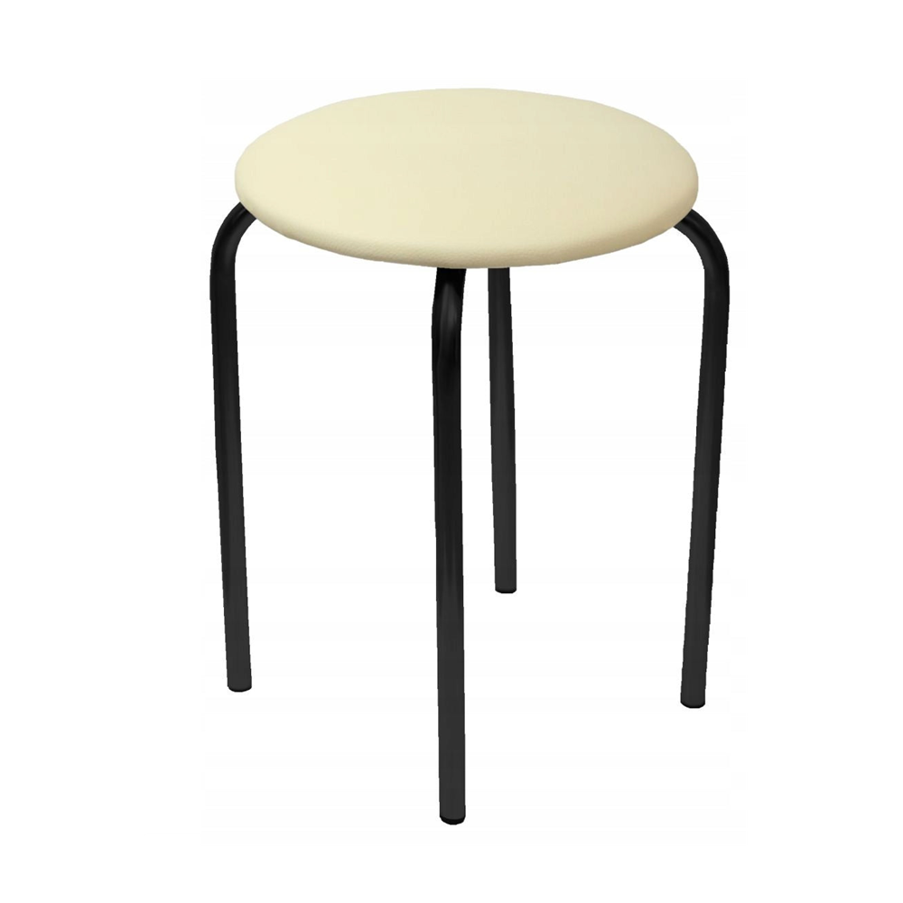 Taburet tapitat cu piele ecologica bej deschis, picioare metalice negre, pentru bucatarie si dining,49 cm,