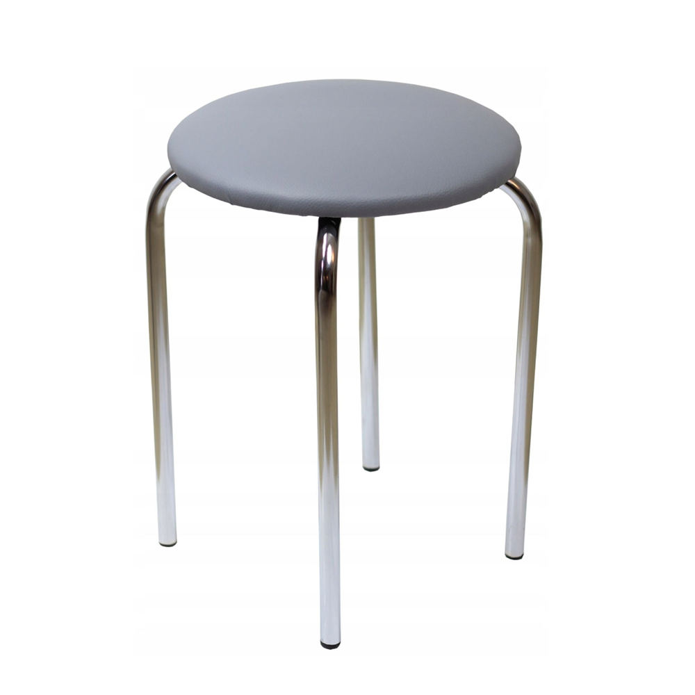 Taburet de bucatarie, sezut din piele ecologica gri, picioare metalice cromate, inaltime 49 cm