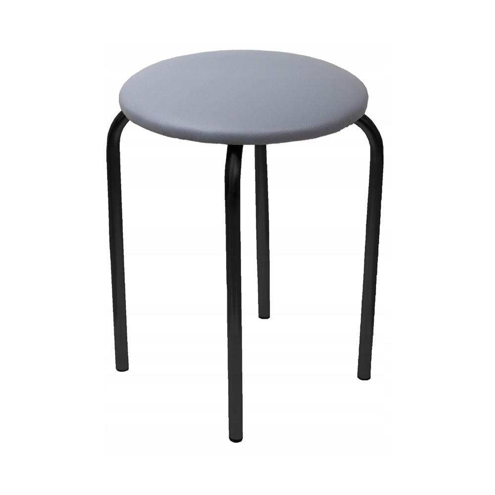 Taburet tapitat cu piele ecologica gri, picioare metalice negre, pentru bucatarie si dining, 49 cm,