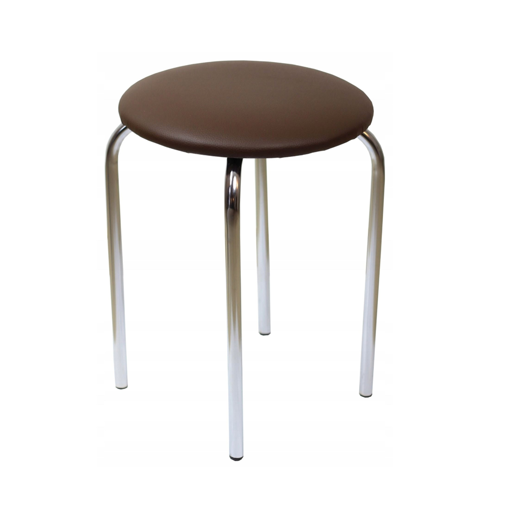 Taburet de bucatarie, sezut din piele ecologica maro, picioare metalice cromate, inaltime 49 cm