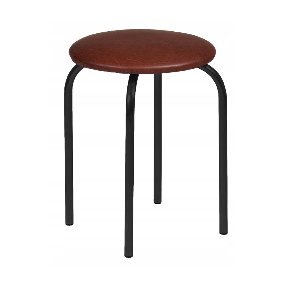 Taburet tapitat cu piele ecologica maro inchis, picioare metalice negre, pentru bucatarie si dining, 49 cm,