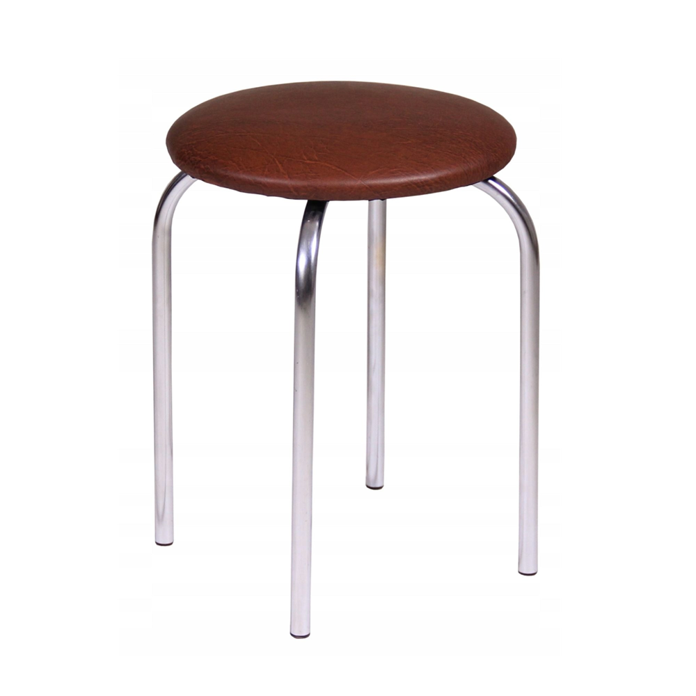 Taburet de bucatarie, sezut din piele ecologica maro inchis, picioare metalice cromate, inaltime 49 cm