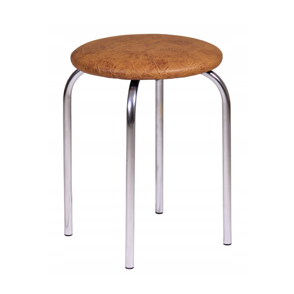 Taburet de bucatarie, sezut din piele ecologica nuc, picioare metalice cromate, inaltime 49 cm