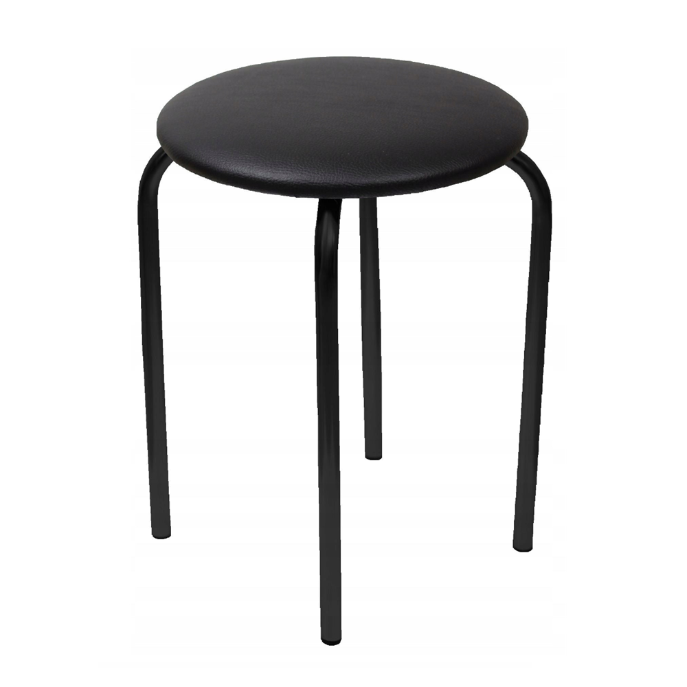 Taburet tapitat cu piele ecologica negru, picioare metalice negre, pentru bucatarie si dining, 49 cm,