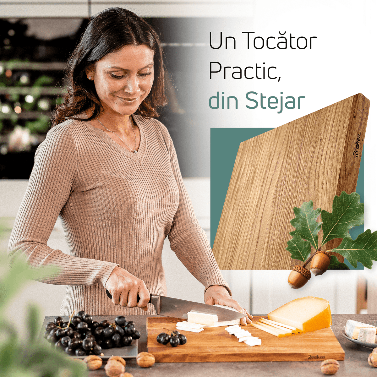 Tocator profesional din lemn de stejar 30x20x2 cm - Reelken