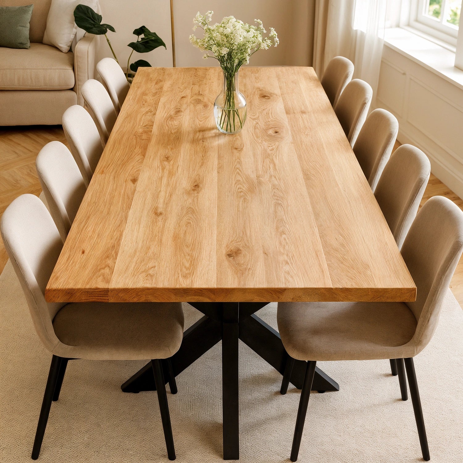 Stół drewniany z litego dębu 220×100 cm – Klasyczny stół do jadalni dla 10 osób | Reelken