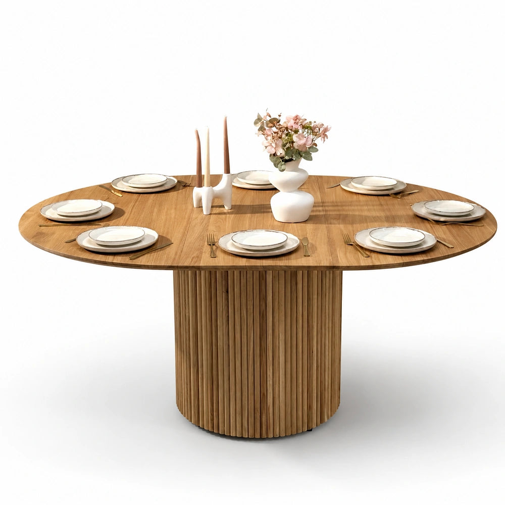 Masa rotunda extensibila din lemn masiv de stejar 130 cm – eleganta naturala si functionalitate