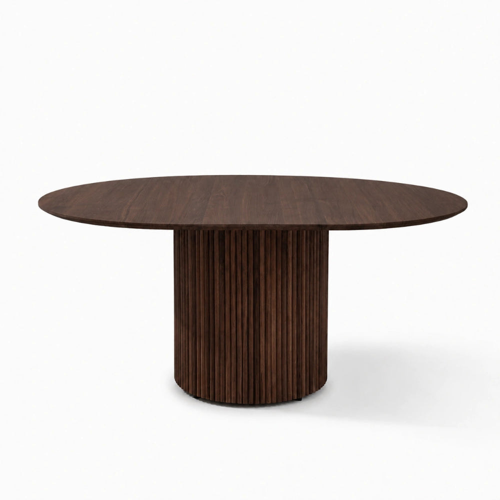 Masa rotunda extensibila din lemn masiv de stejar maro - 130 cm cu picior central rotund
