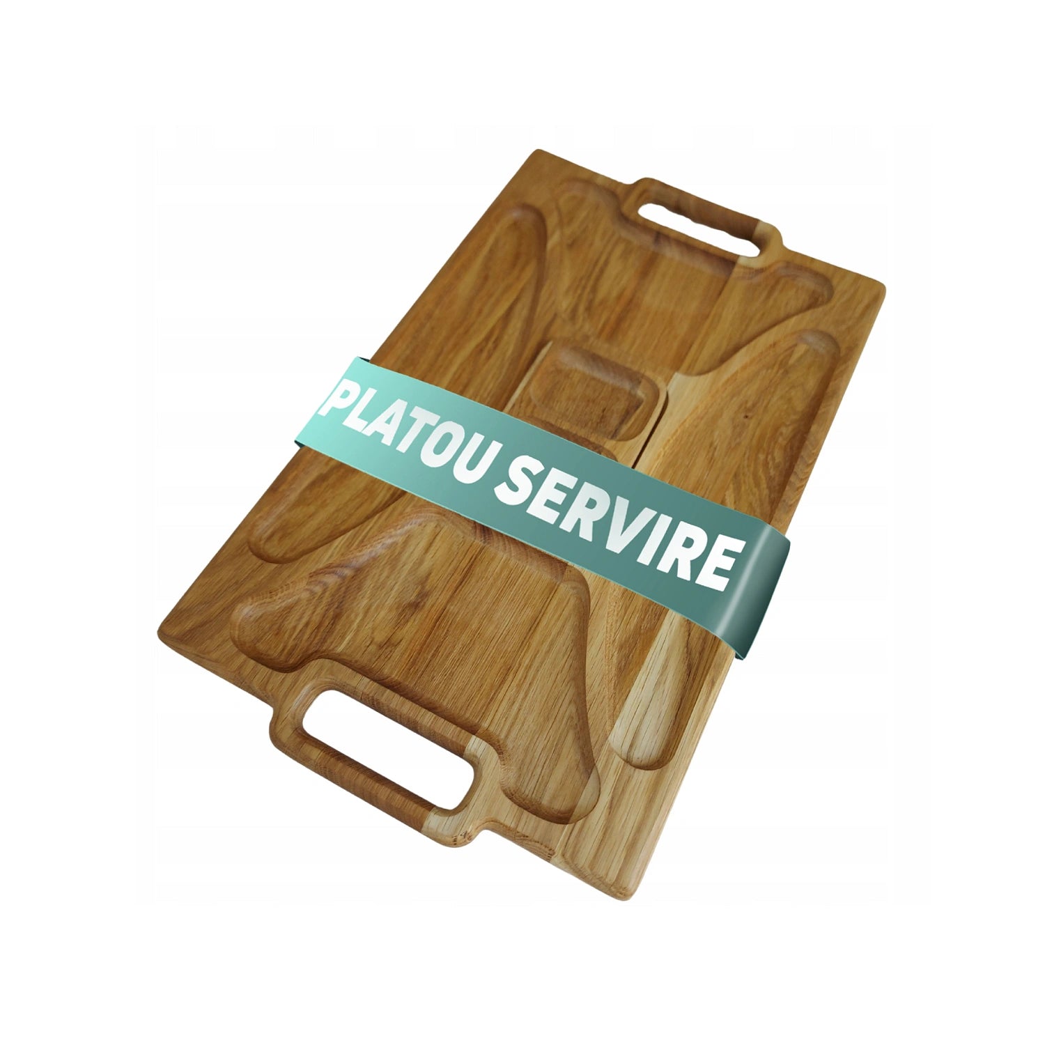 Tava servire din lemn cu recipient pentru sosuri