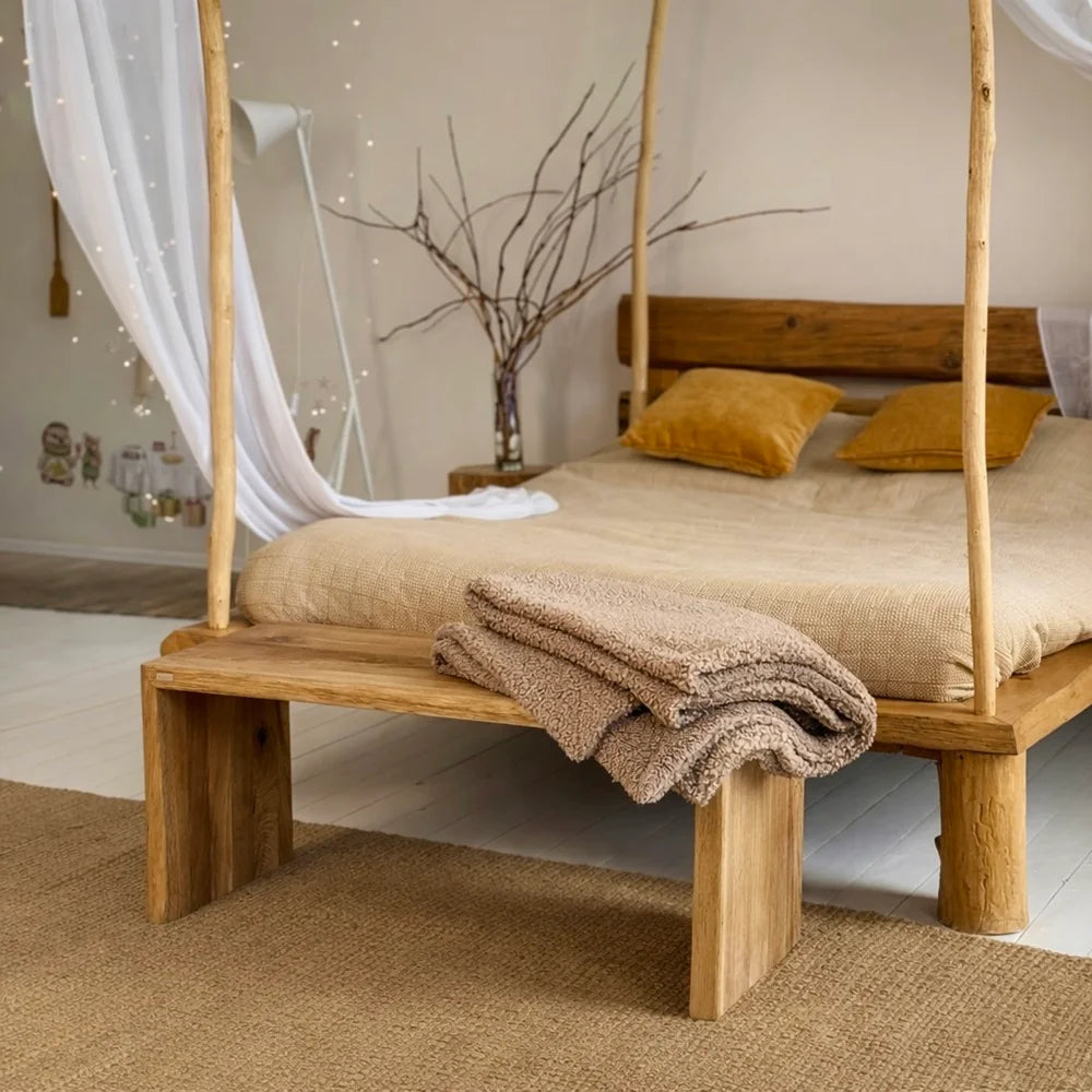 Bancuta din lemn masiv de stejar 120x45x40 cm – margini rustice, finisaj cu ulei natural