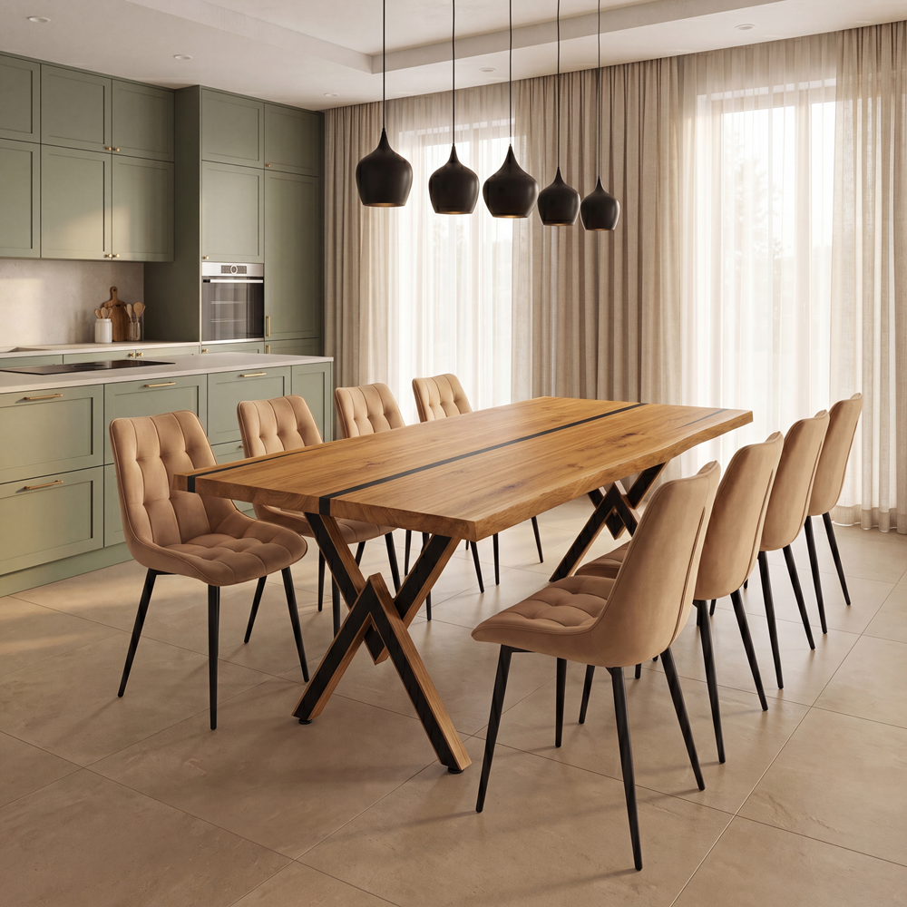 Masa din stejar cu rasina – model rustic pentru 8 persoane – 200x100x4 cm