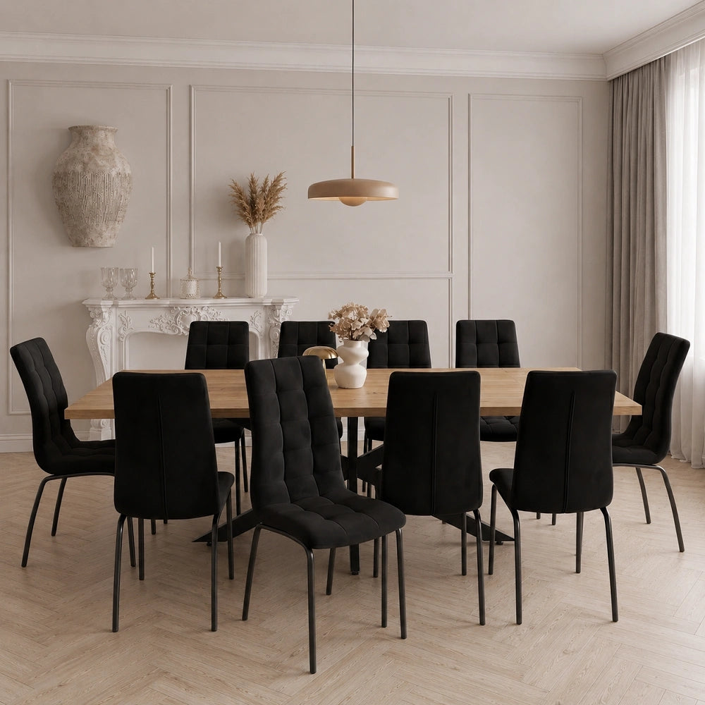 Masa extensibila din lemn masiv de stejar 200 x 100 cm, extensibila pana la 300 x 100 x 4 cm, picior metalic Spider
