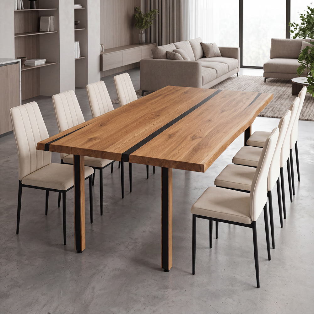 Masa din stejar cu rasina – model rustic pentru 8 persoane – 200x100x4 cm