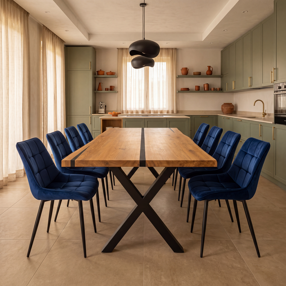 Masa din stejar cu rasina – model rustic pentru 8 persoane – 200x100x4 cm