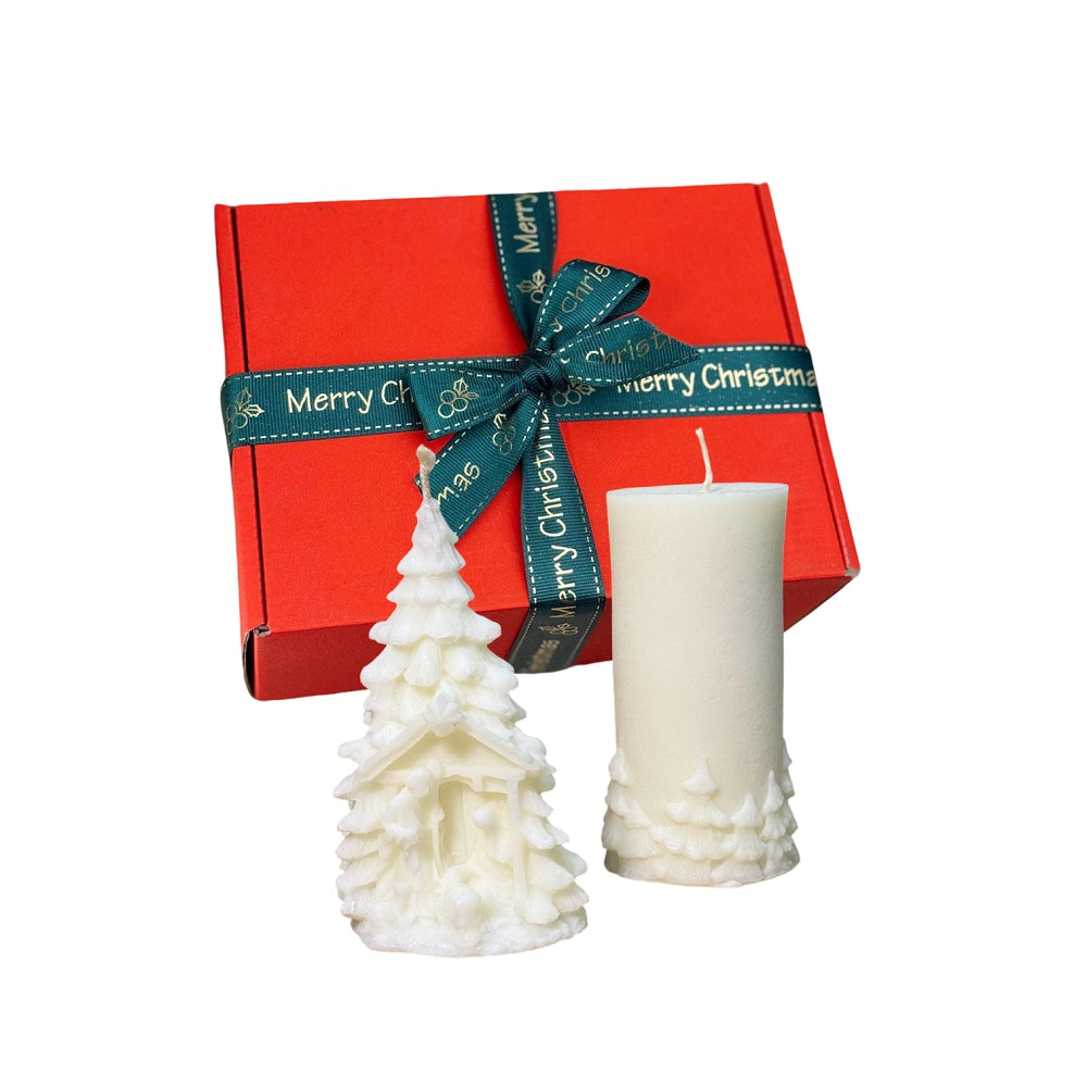 Set Premium Lumanari Craciun Handmade - Lumanare bradut cu scena nasterii domnului si lumanare cilindrica cu bradut)