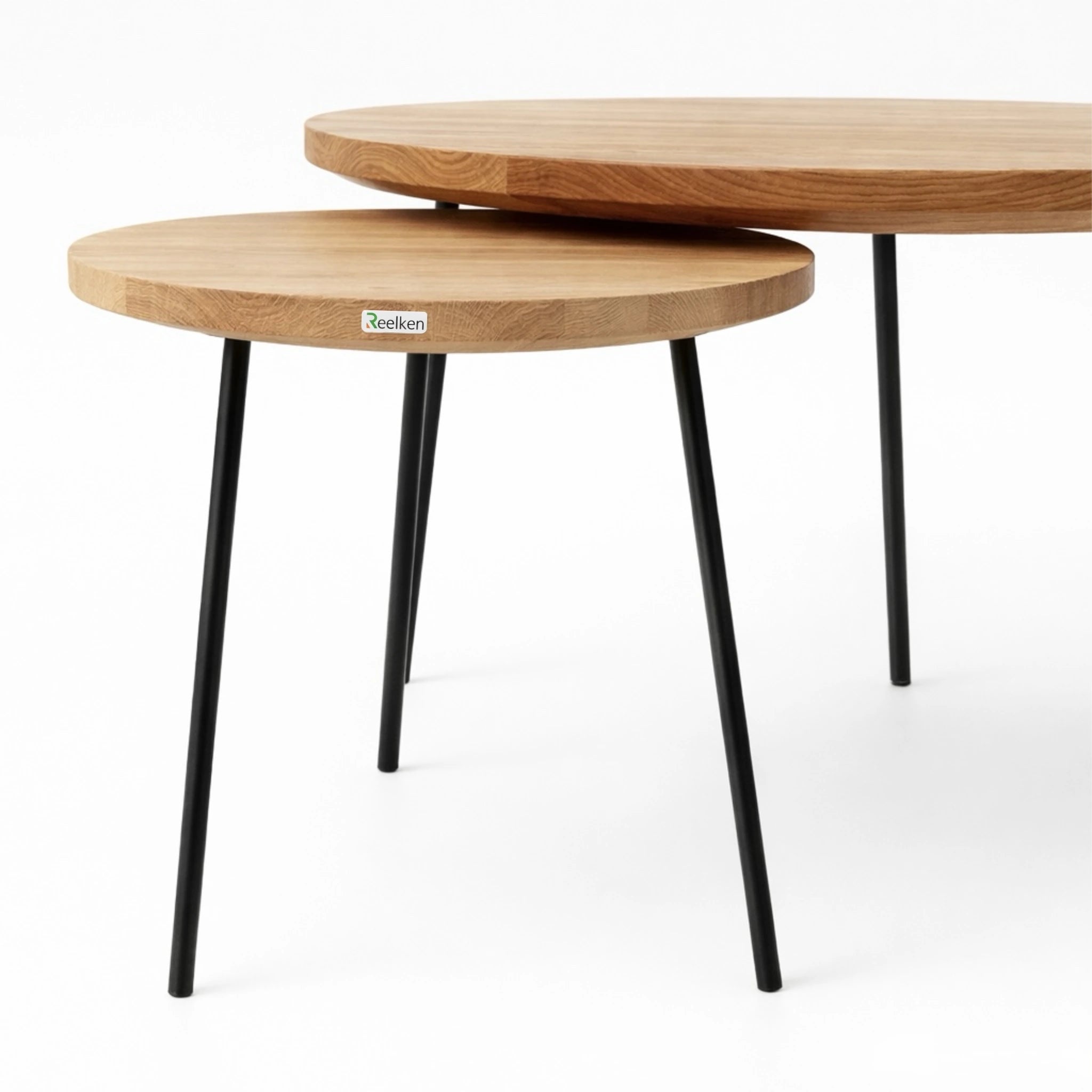 Set 2 Masute Cafea Rotunde Stejar Masiv – 50 cm si 90 cm – Design Modern, Rezistente, Montaj Rapid