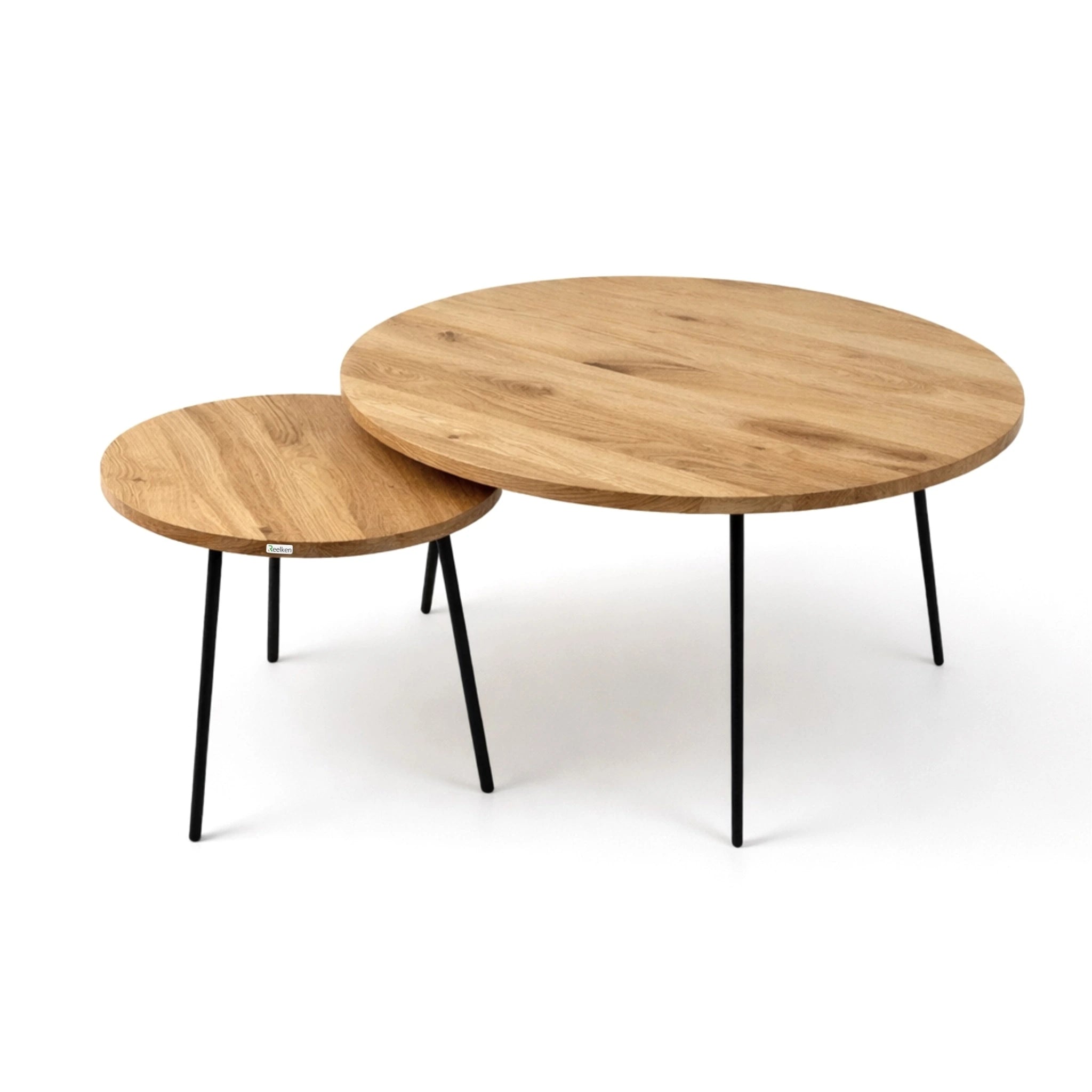 Set 2 Masute Cafea Rotunde Stejar Masiv – 50 cm si 90 cm – Design Modern, Rezistente, Montaj Rapid