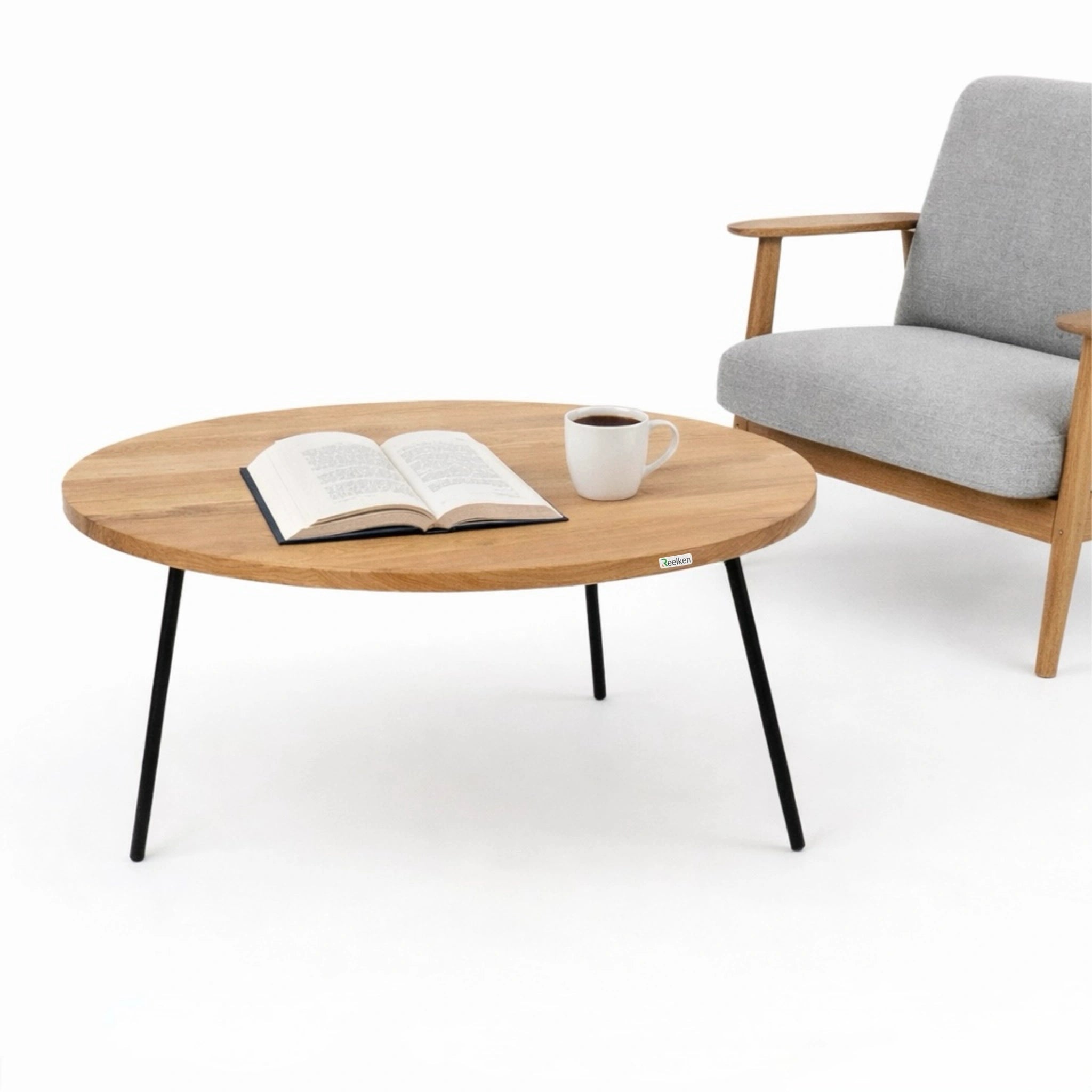Masuta rotunda de cafea din stejar masiv diametru 90 cm – eleganta, spatioasa, gata de montaj