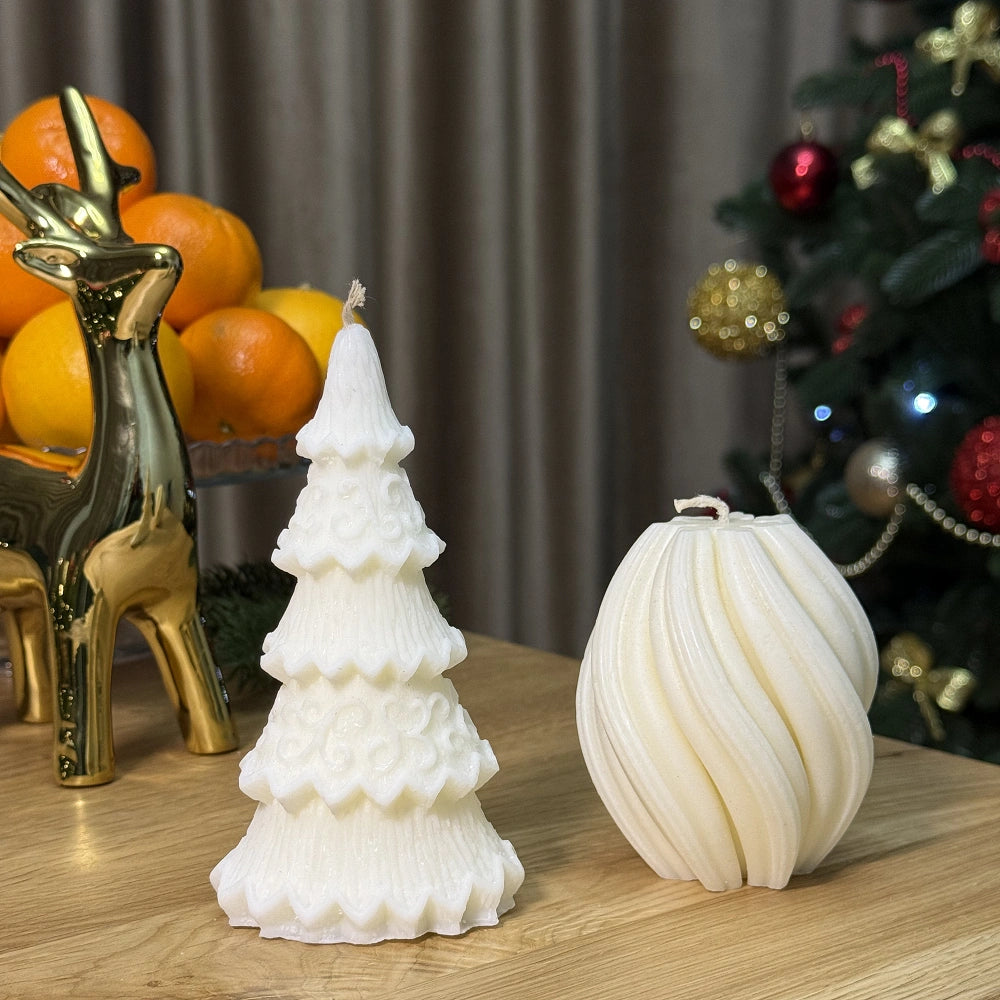 Set Premium Lumânări Crăciun Handmade – Brad Magic & Spirală Elegantă, Ceară Naturală, Ambalaj Cadou