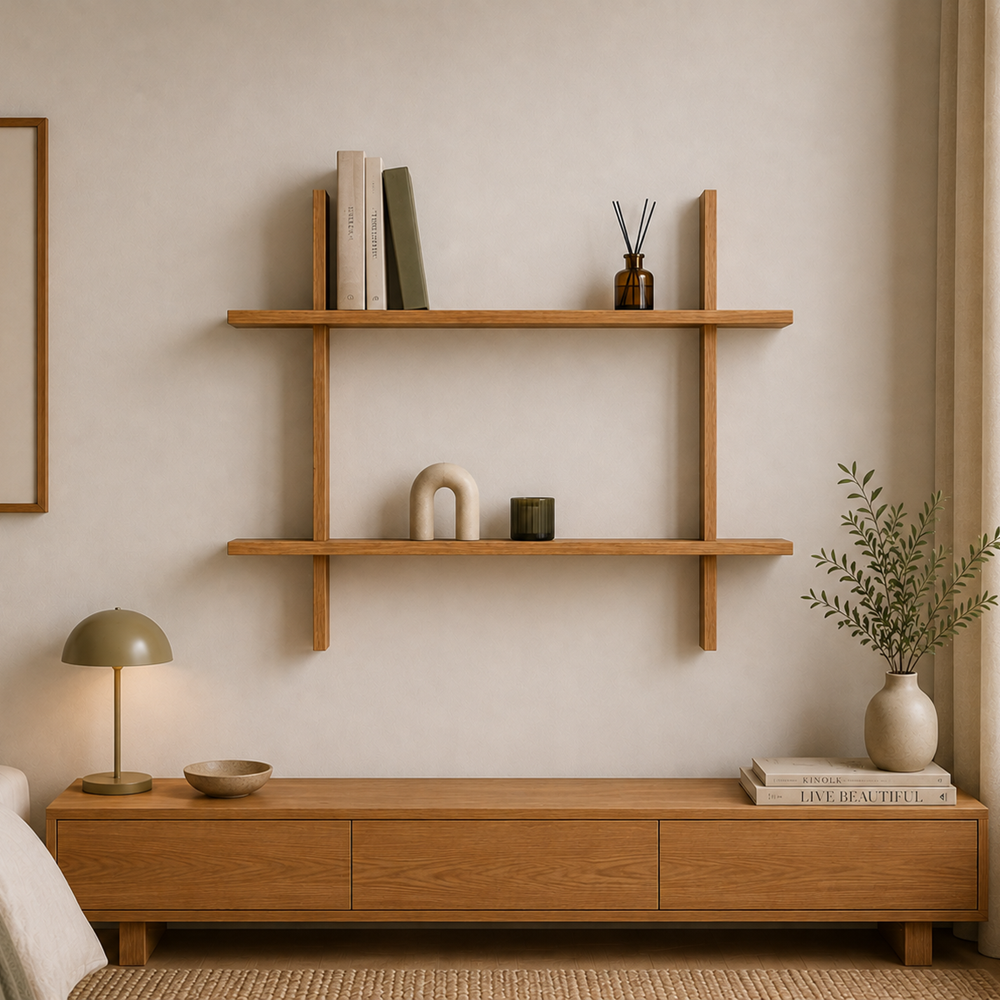 Etajera Matrix din lemn de stejar masiv - 80x70x2 cm