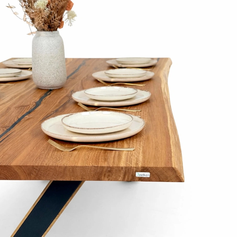 Masa din stejar cu rasina – model rustic pentru 10 persoane – 240x100x4 cm